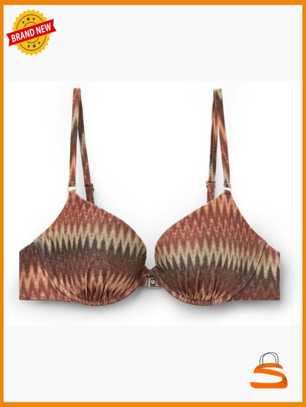 Push Up Bikini Top With Underwire, Lightly Padded Cups, Size Small